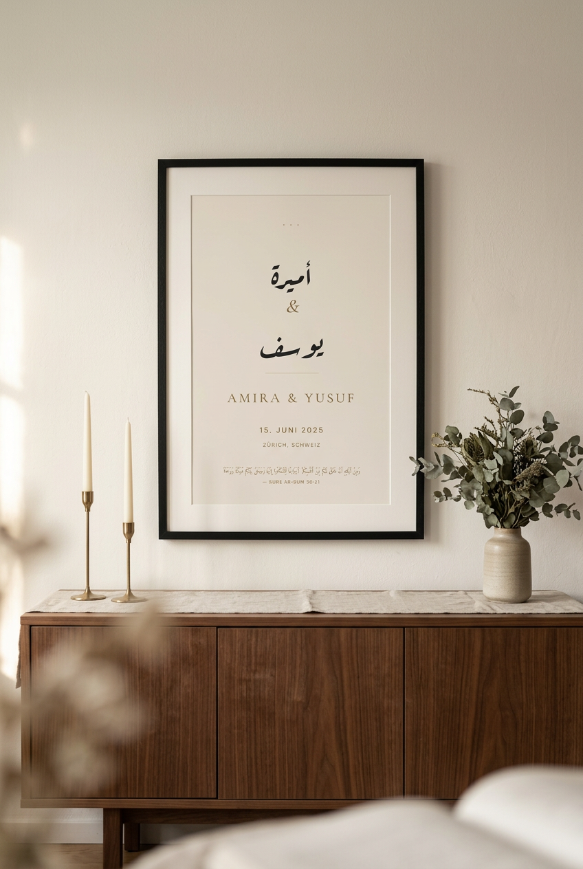 Nikah-Poster auf Eichen-Staffelei mit Eukalyptus
